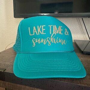 Teal Trucker Hat with Gold Glitter Text